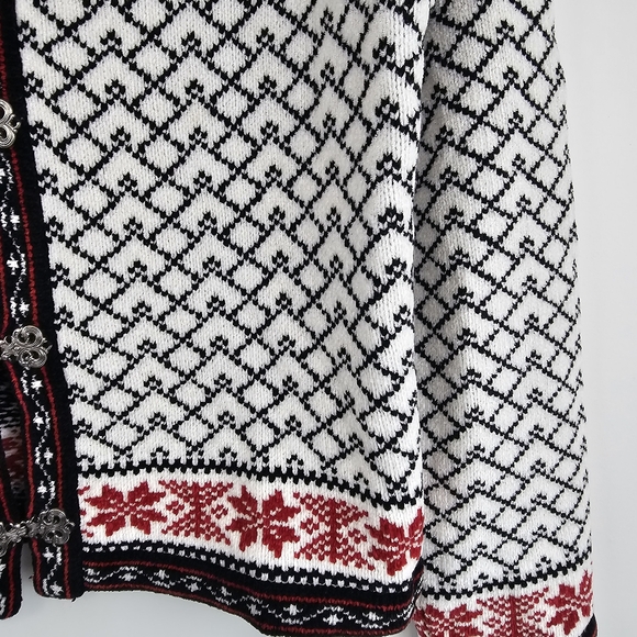 Croft & Barrow Sweater Cardigan Womens Large Black Fair Isle Nordic Chenille - Picture 6 of 9